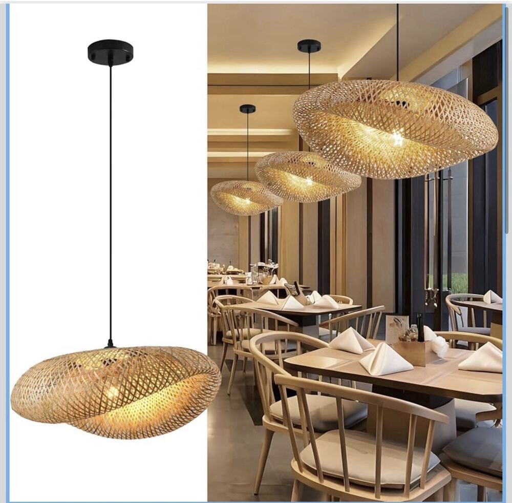 Teru Ji Kaikang 23.6” Bamboo Rattan Pendant Light Boho Wabi Sabi Ceiling Lamp